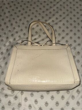 Liz Claiborne Cream Croc-Embossed Tote with Bow Detail